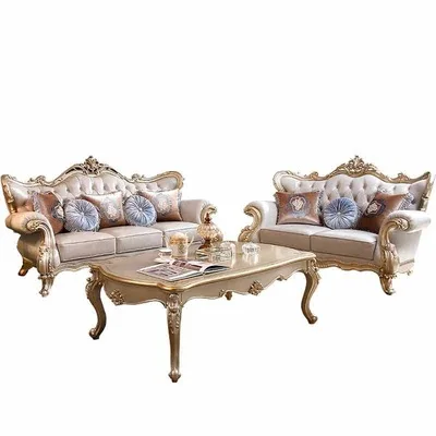 French furniture Europe type solid wood carved leather sofa combination FC head layer luxury sofa