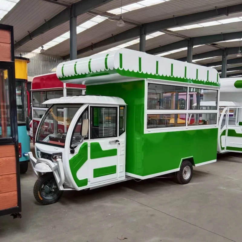 Mobile 3 Wheeler Fast Food Cart Food Three Wheel Electric Coffee Vend Tricycle Custom Made Mobile Restaurant Galvanized Steel