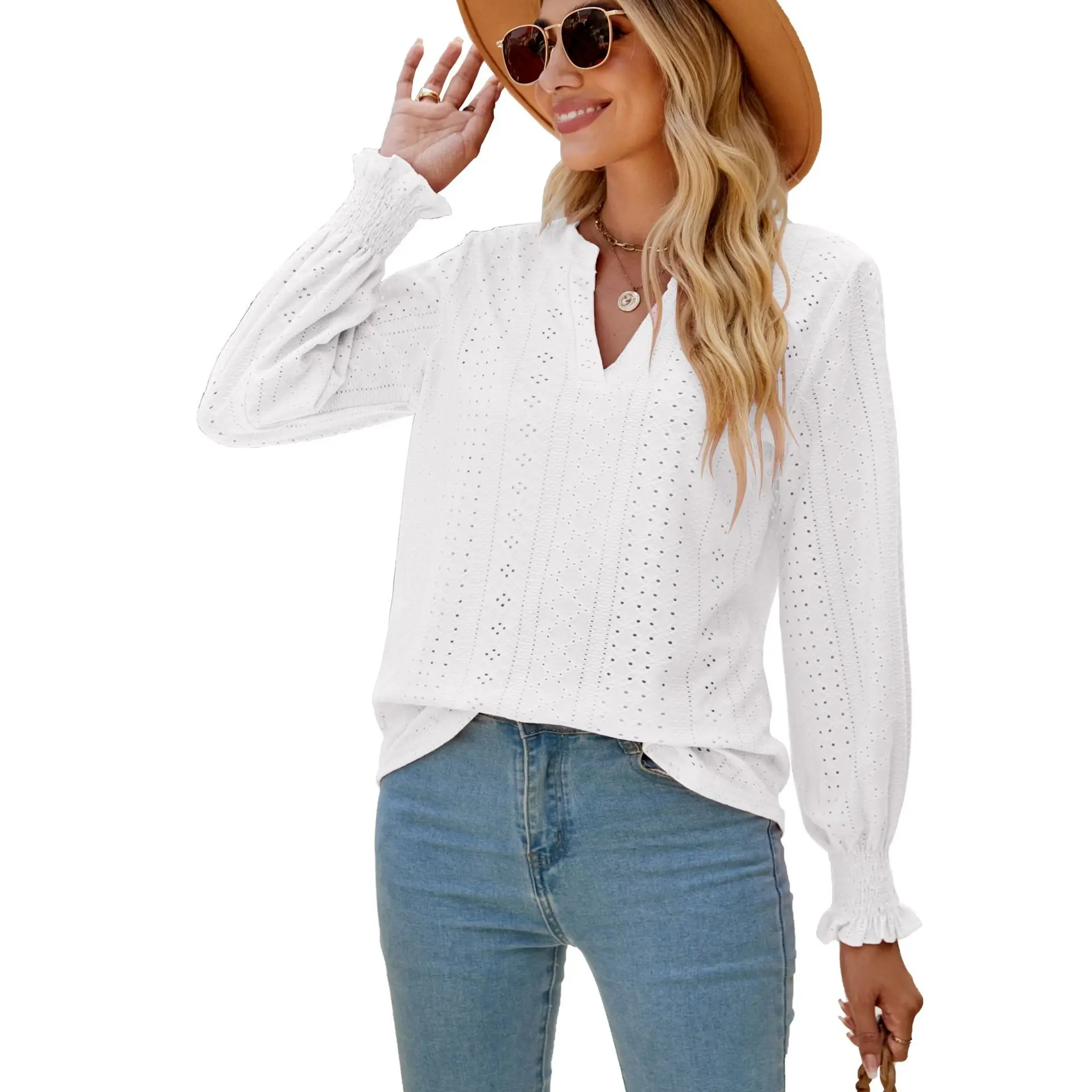 2024SS OEM ODM New Style V-Neck  Plus Size Shirts For Woman Customize For Girl simple Blouse