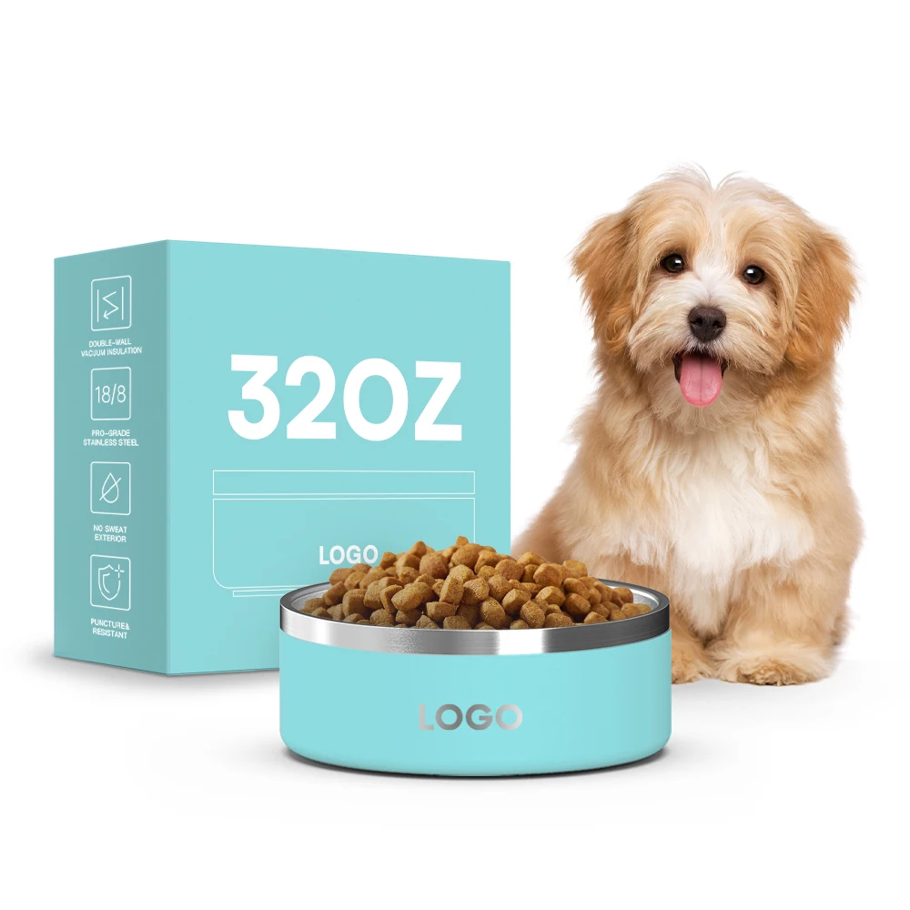 Stainless Steel Non Slip Metal Dog Bowls 32oz Cats Pet Food Water Bowl Feeding for Large Medium Small Breed Dogs