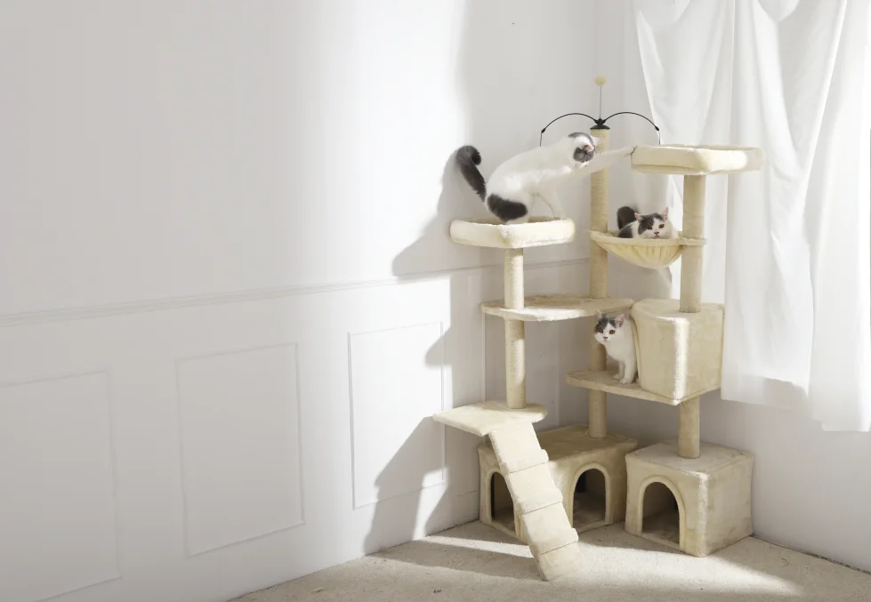 Petstar 61 inch Wall Corner Adjustable Rotatable Cat Scratcher Castle Condo Tree Big Heavy Cat Tree