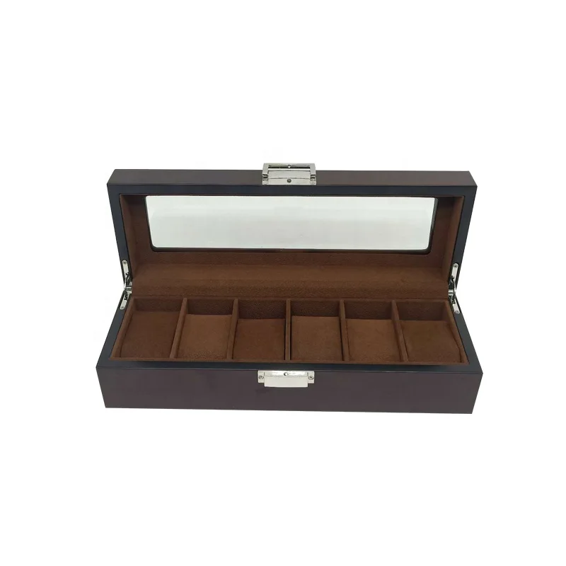 Direct sale jewelry storage case brown wooden watch box with 6 slots