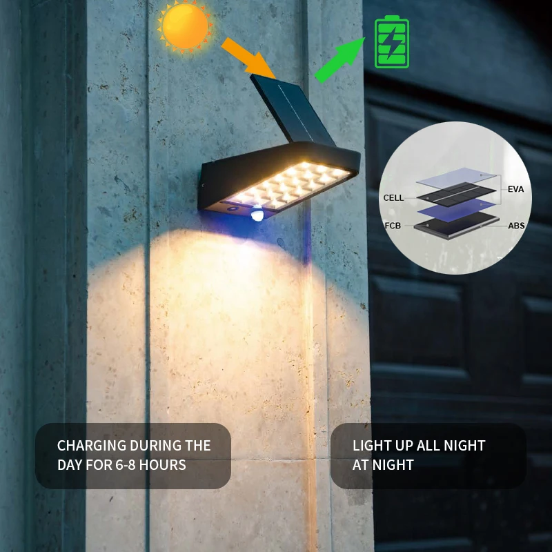 Security Aluminum Solar Panel Outdoor  Waterproof LED Foldable mobile Wall Garden Light