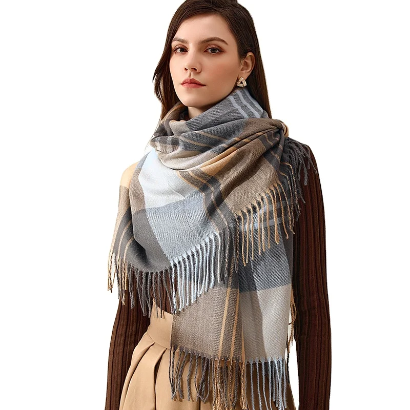 
Cashmere Soft Warm 180X70cm Ladies Wool Scarf Lattice stripe Fur Pashmina Wool Scarf For Women 
