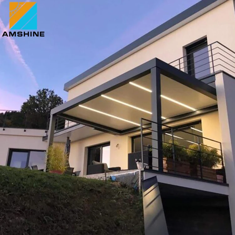 Easy assemble outdoor motorized rotating louvered aluminum retractable pergola roof awning