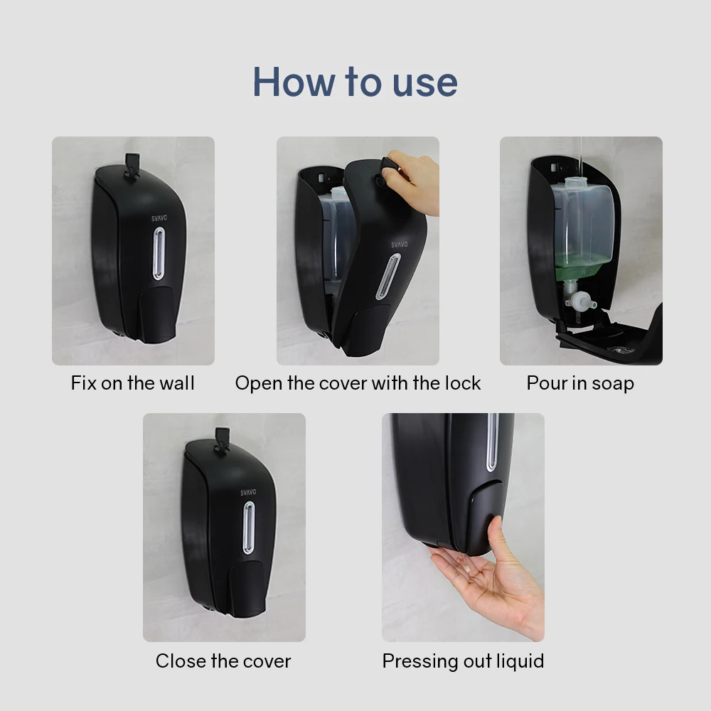 Luxury Wall Mounted Black Hand Press Manual Soap Dispenser for public bathroom