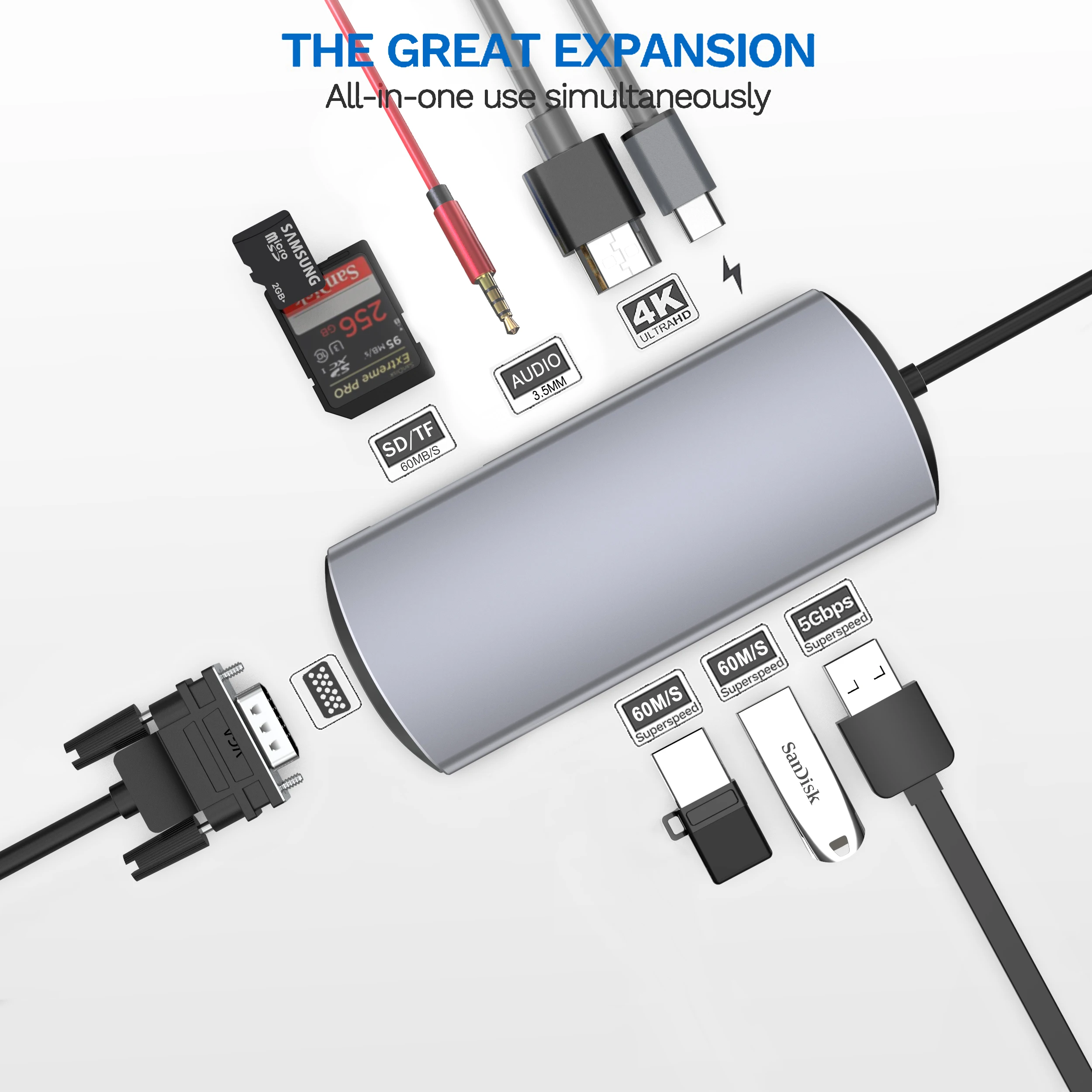 Type C HUB USB 3.0 Adapter With Pd Fast Charge 4k Multiport Card SD Reader 9 IN 1 USB HUBS