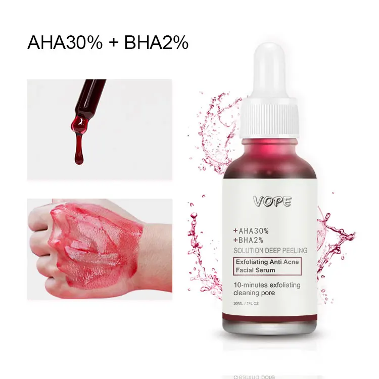 Private label skin care aha 30% bha 2% peeling solution whitening brightening hyaluronic acid face serum