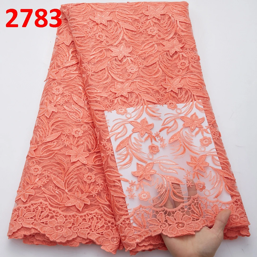 2783 Burnt Orange African Milk Lace Fabric With Rhinestones For Party Dress Embroidery Nigerian Tulle Net Lace With Appliques