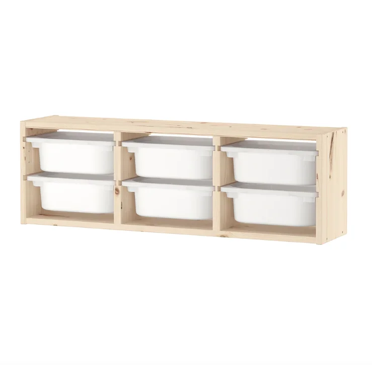 Wooden Wall Shelf Home Decor with Plastic Bins Wall Storage Shelf Living Room