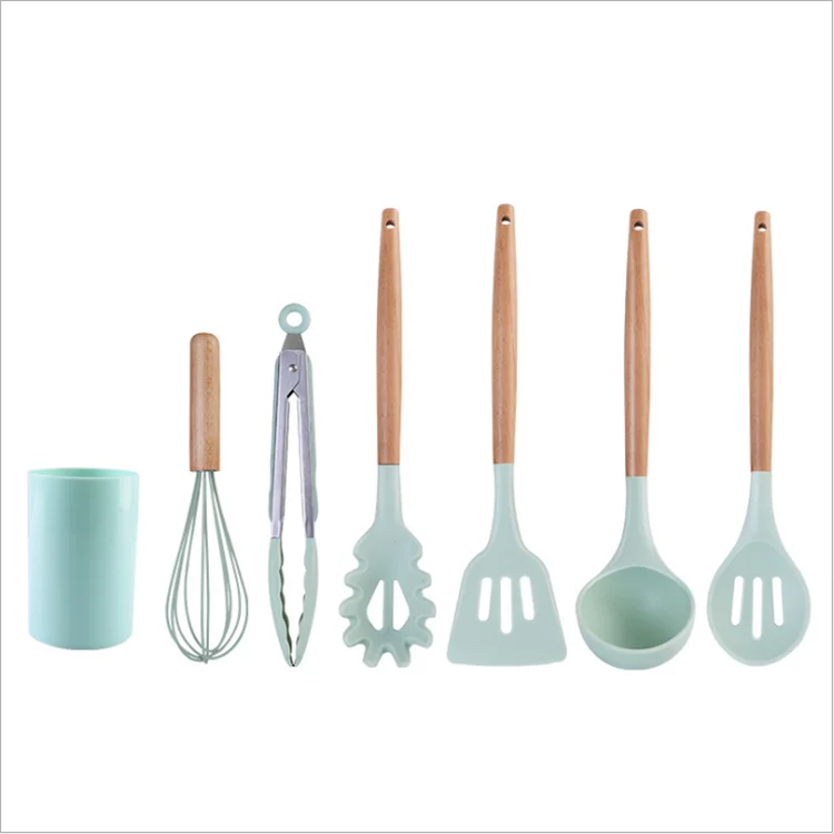 
Kitchen utensils set wooden handle handle non-stick pan shovel spatula spoonful organic silicon kitchen utensils 12 pieces 