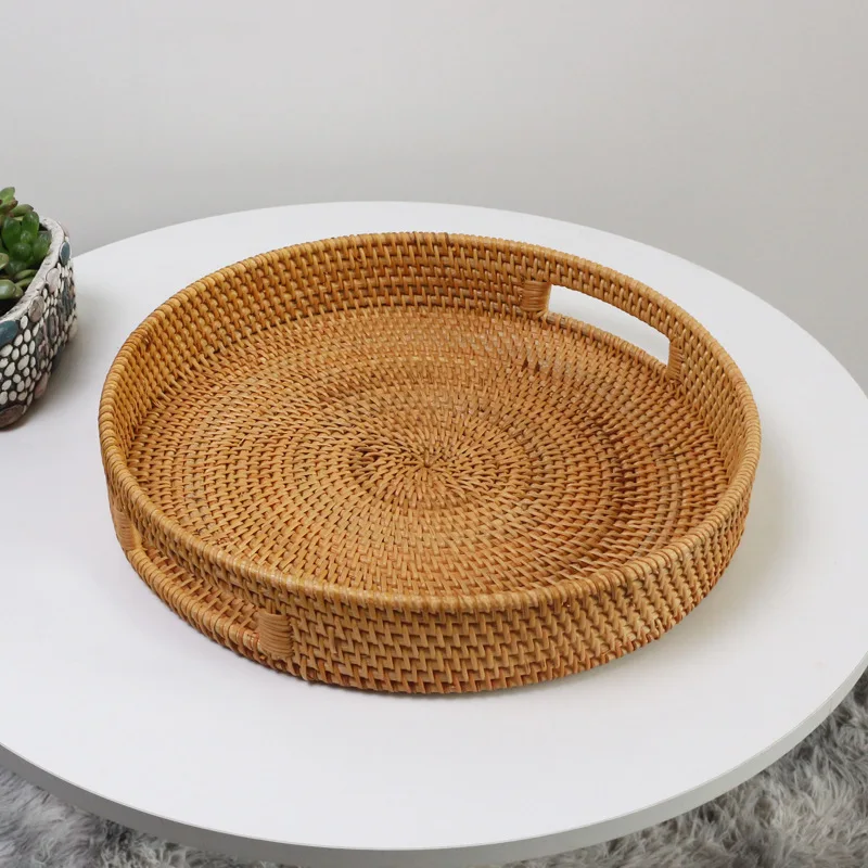 Storage Tray Rattan Basket Tray Round Rattan Serving Tray With Handles For Food