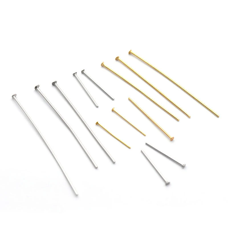500pcs/ Bag Wholesale Multi Sizes Silver Gold Plated 316L Stainless Steel Flat Head Pins T Head Pins DIY Jewelry Making