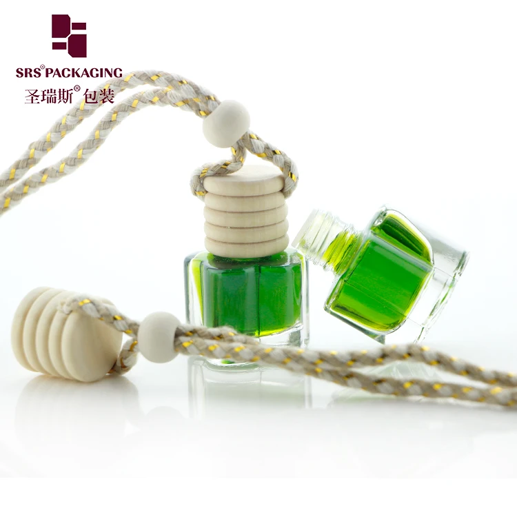 Empty 6ml Car Diffuser Bottle With Wood Cap Glass Perfume Hanging Car Air Freshener Bottle