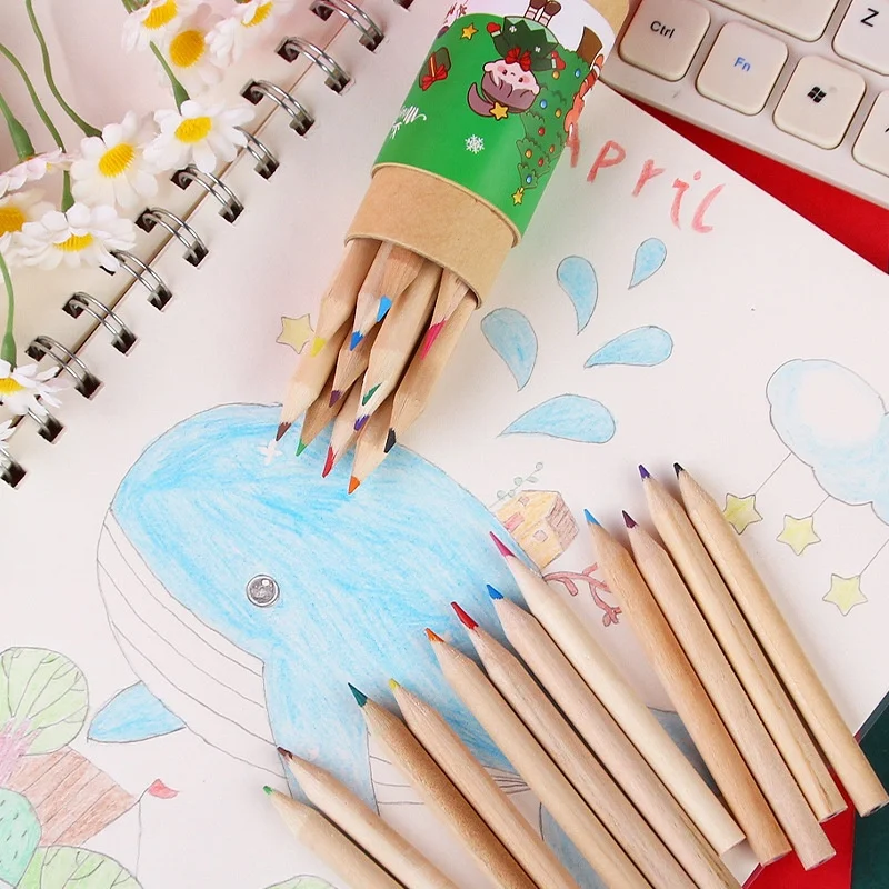 New Arrivals Children Cute Christmas Colored Lead 12 Color Pencils Student Stationery With Pencil Sharpener