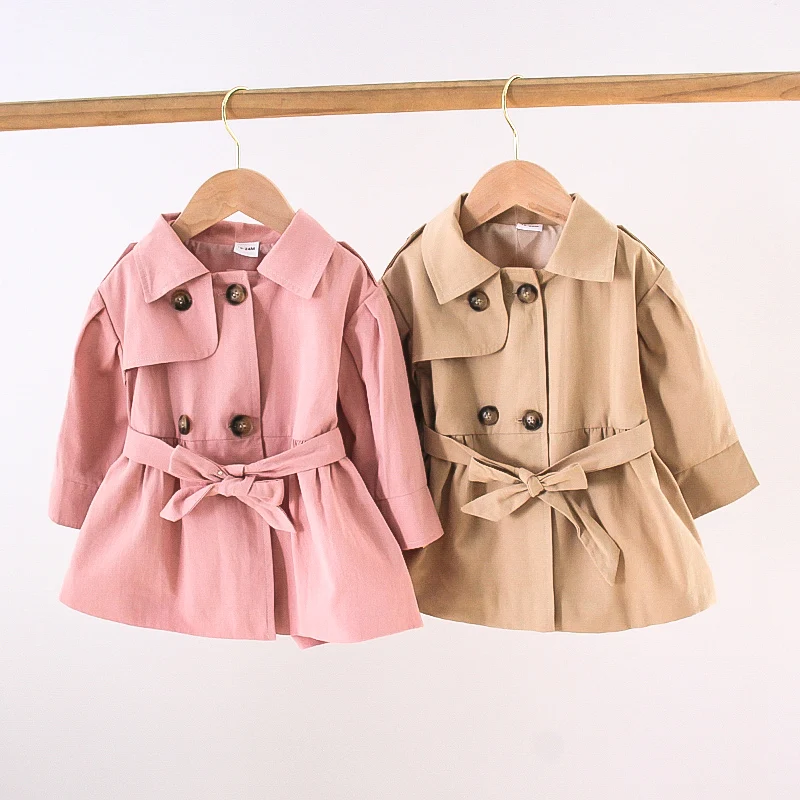 2022 Spring Kids Little Baby Girls Clothes Fashion Winter Wind Jackets Trench Coat Romper Dress Outwear Outfits with bow
