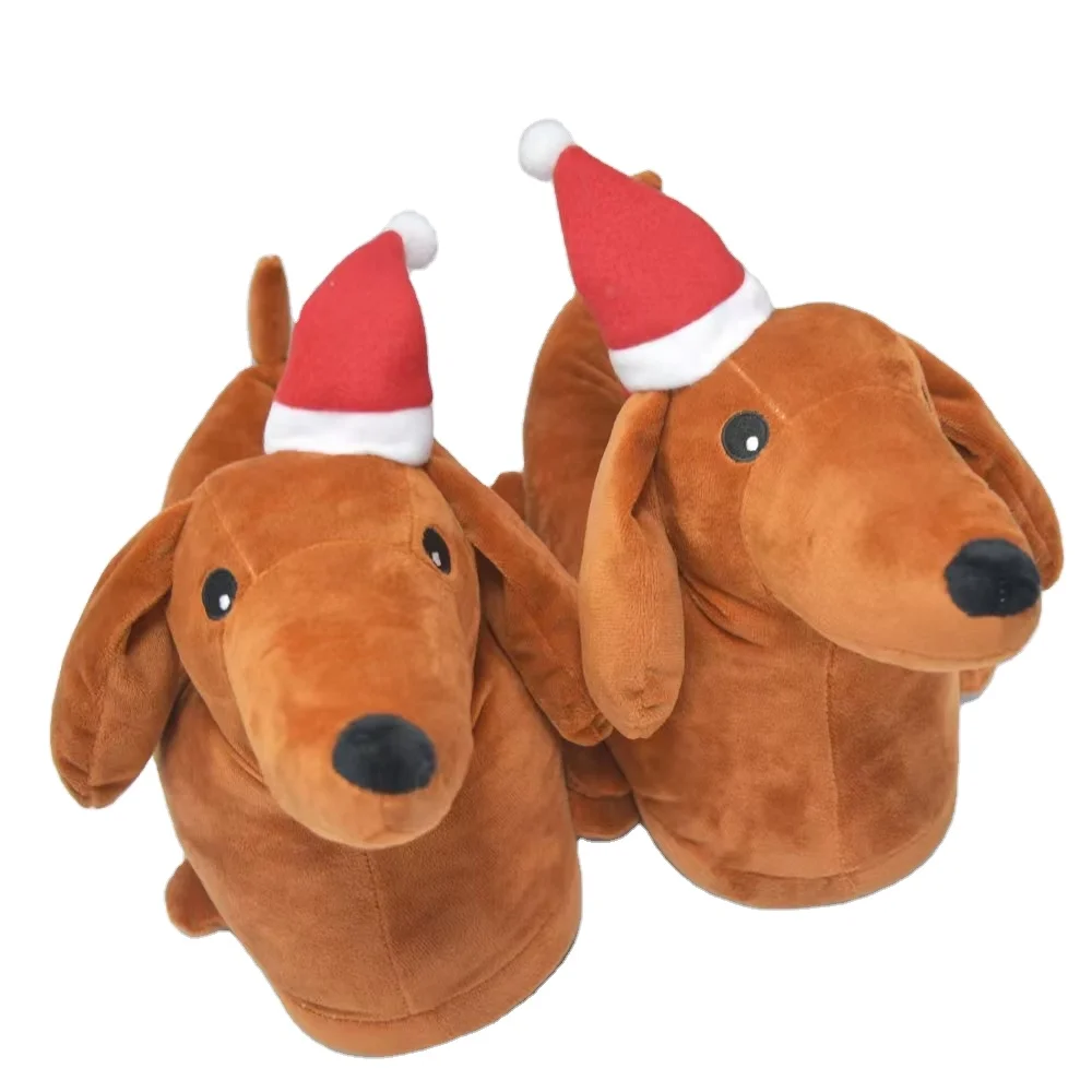 New Product Dachshund Animal Plush Slippers Warm Fur Winter Autumn EVA Outsole for Christmas Hat House Shoes or Puppy Shoes