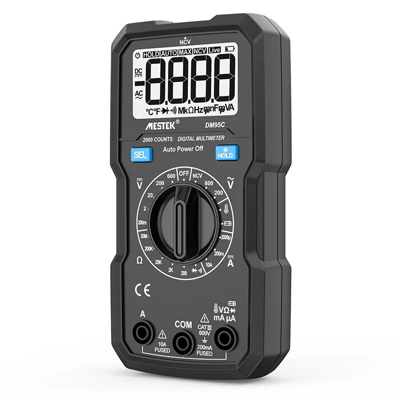 Цифровой мультиметр Mestek DM95C NCV, ампервольтметр для измерения напряжения постоянного и переменного тока с подсветкой, большой экран