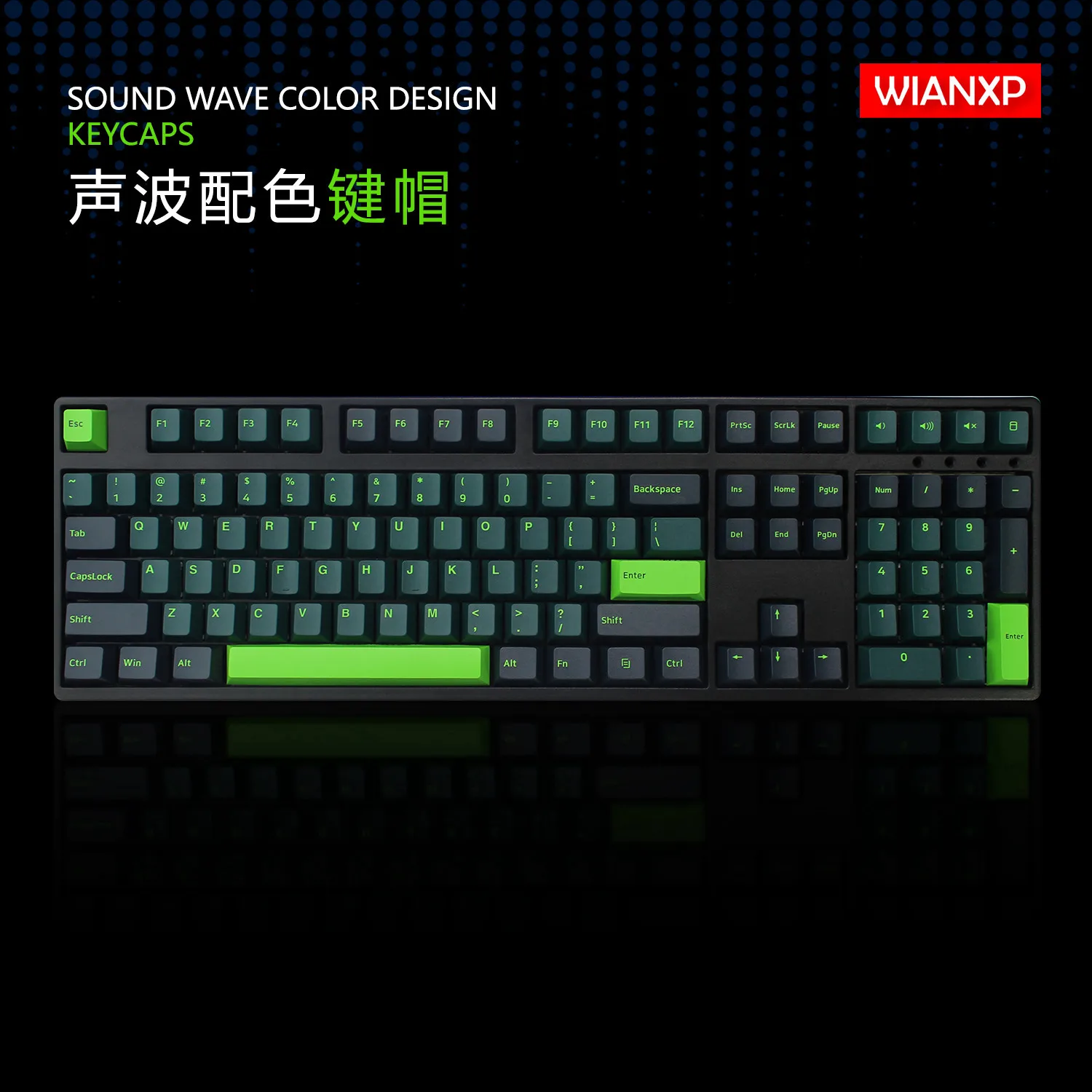 
Sound wave PBT colored doubleshot keycap set cherry profile keycap factory customized key cap reverse dyeing key cap 