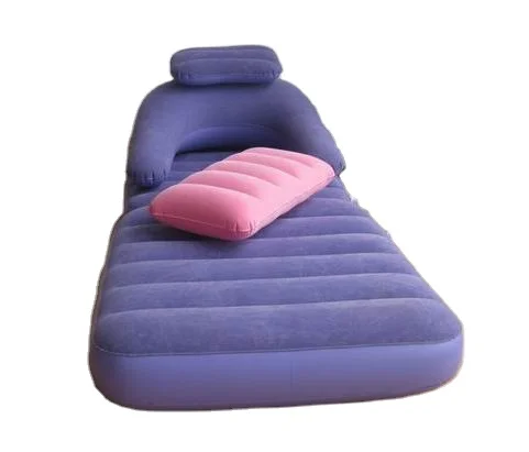 Indoor Flocking lazy lounge chair inflatable furniture foldable lounge sofa bed with back rest for living room