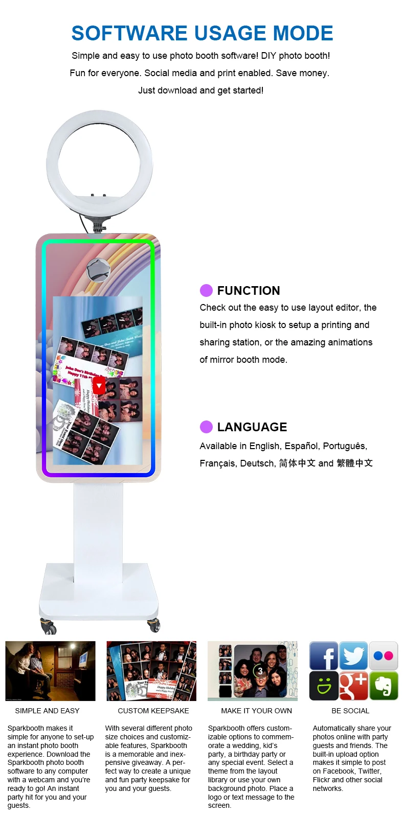 2024 NEW Style Wedding Selfie Mirror Photo Booth Shell Factory Price Portable 21.5inch Mirror Dslr Photobooth