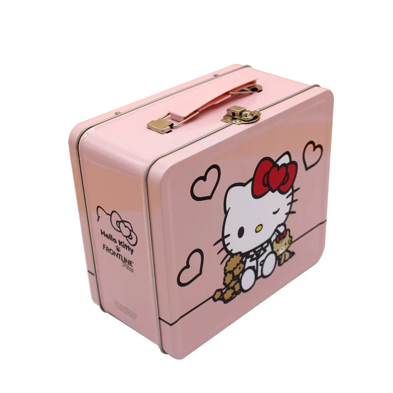 Fast delivery  factory direct customized print rectangular sealed metal  lunch tin box  with handle