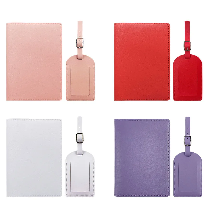 Wholesale Custom LOGO PU Leather Travel Set Passport Holder Luggage Tag Set for Business Gift Customization Passport Cover