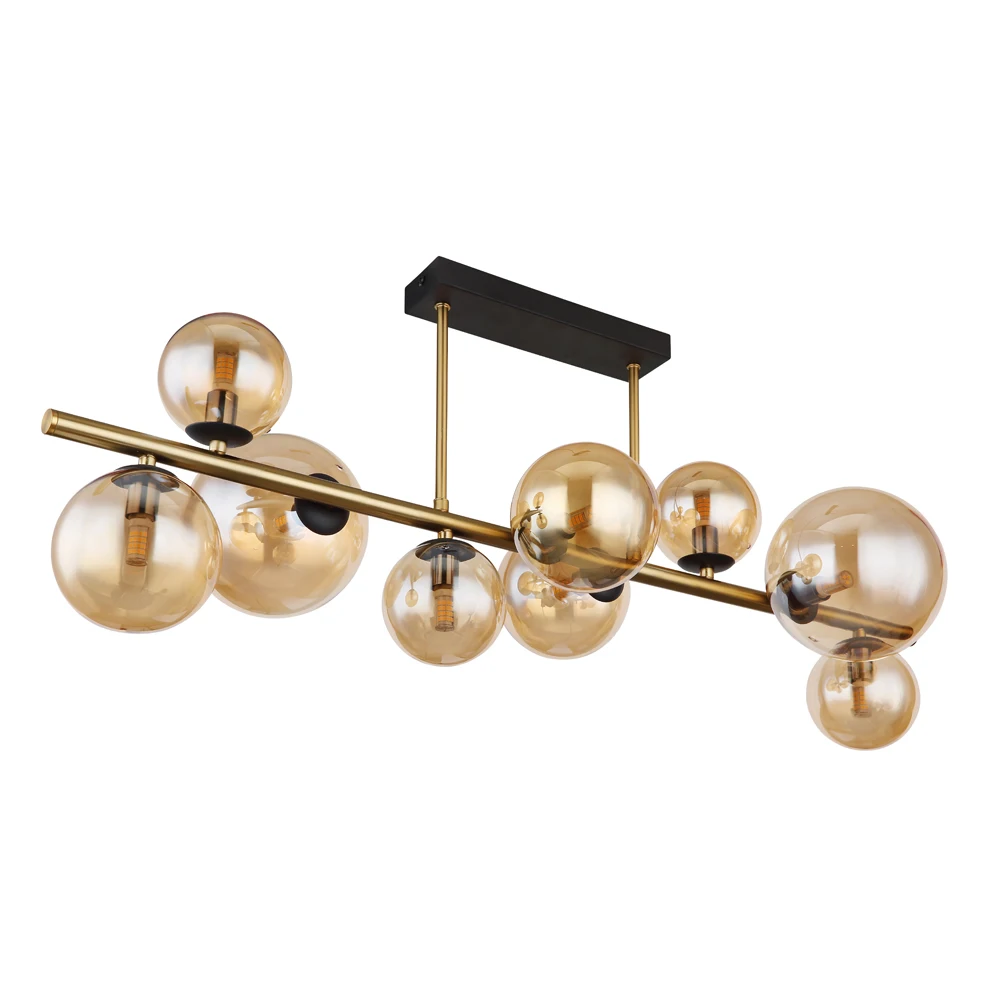 Современная Потолочная люстра из металлического стекла в скандинавском стиле для семейного отеля роскошная Янтарная металлическая светодиодная с 9 головками