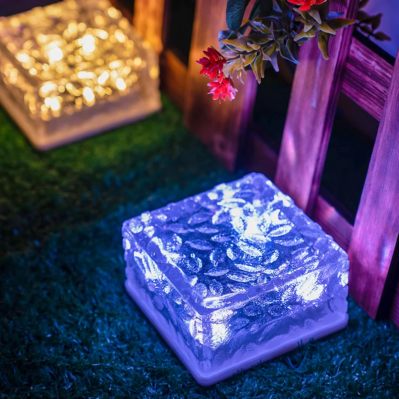 Solar Brick Light 4LED Ice Brick Underground Lamp RGB Floor Tile Patio Garden Decoration Walkway Landscape Lighting