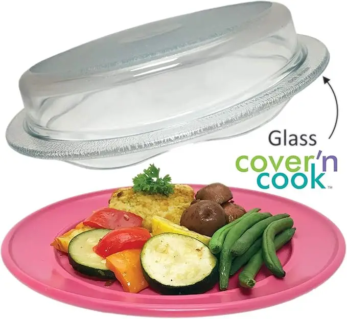 2-piece set Cook Vented Glass Microwave safe Anti-Spatter Plate Cover and Baking Dish Easy to Grip for Baking and Serving