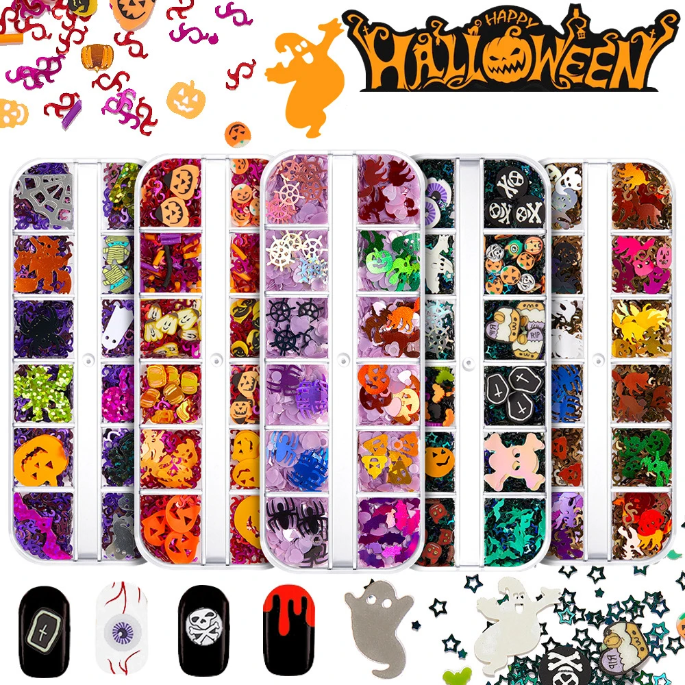 Wholesale Halloween Nail Decoration Glitter Sequins Polymer Clay Pumpkin Witch Art Nail Decals Accessories