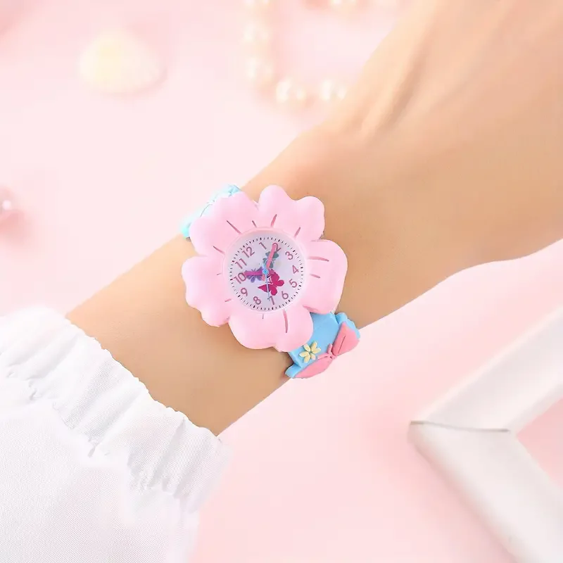 Cartoon Flower And Butterfly Design 3D Wrist Watch For Girls
