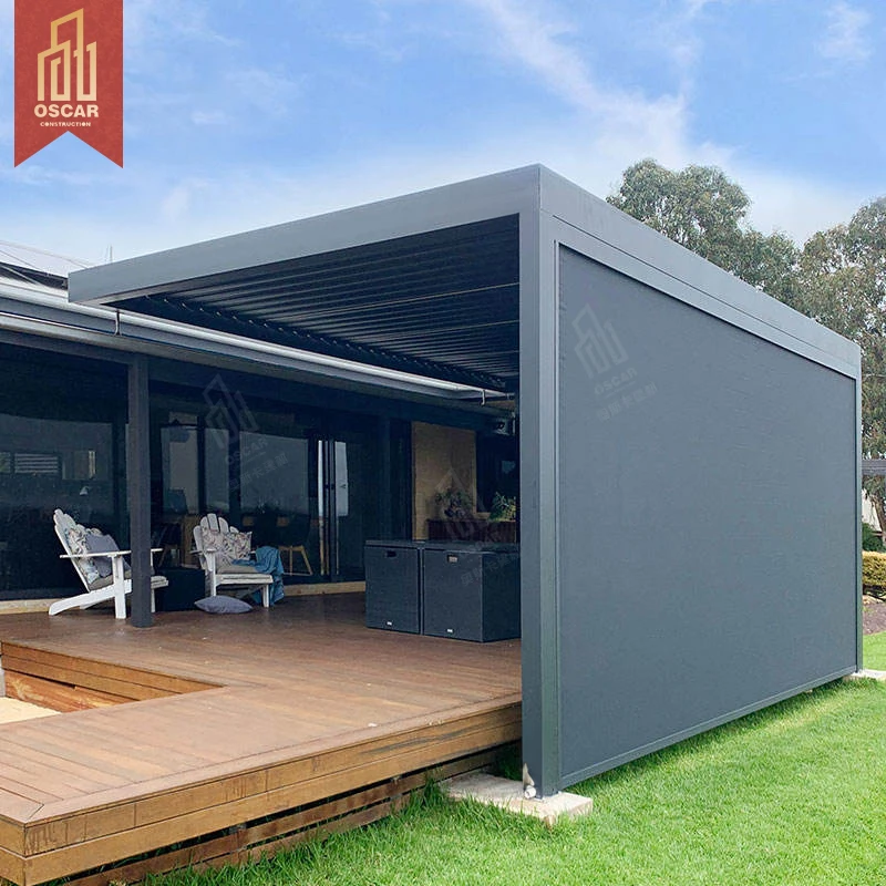 Large Western Style Remote Control Electric Windproof Terrace Metal Aluminum Gazebo Garden Pavilion Design