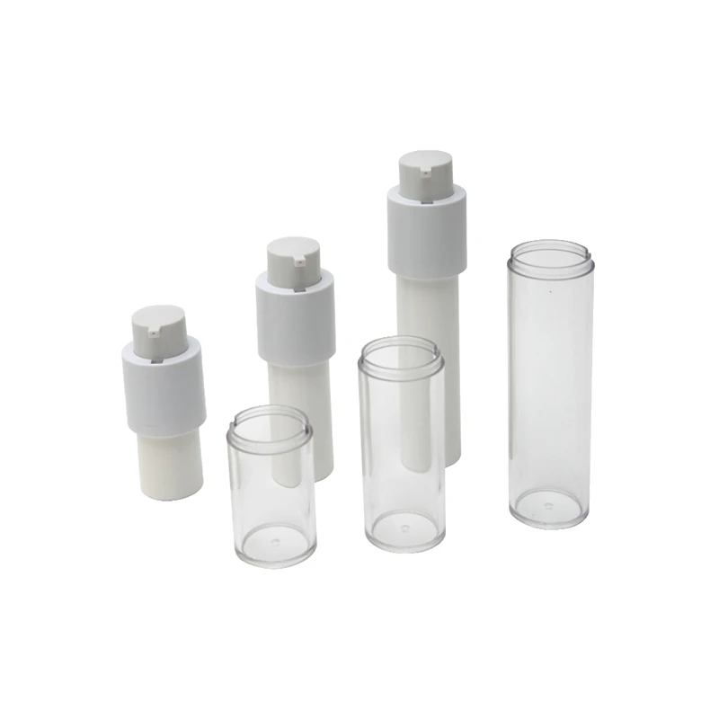 Offering 15ml 30ml 50ml White  Color Up-down Top and Bottom Twist Up Plastic Cosmetic Airless Pump Bottle
