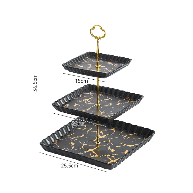 Nordic household ceramic dessert stand two-layer fruit tray dessert tray creative gold pattern lace fruit tray