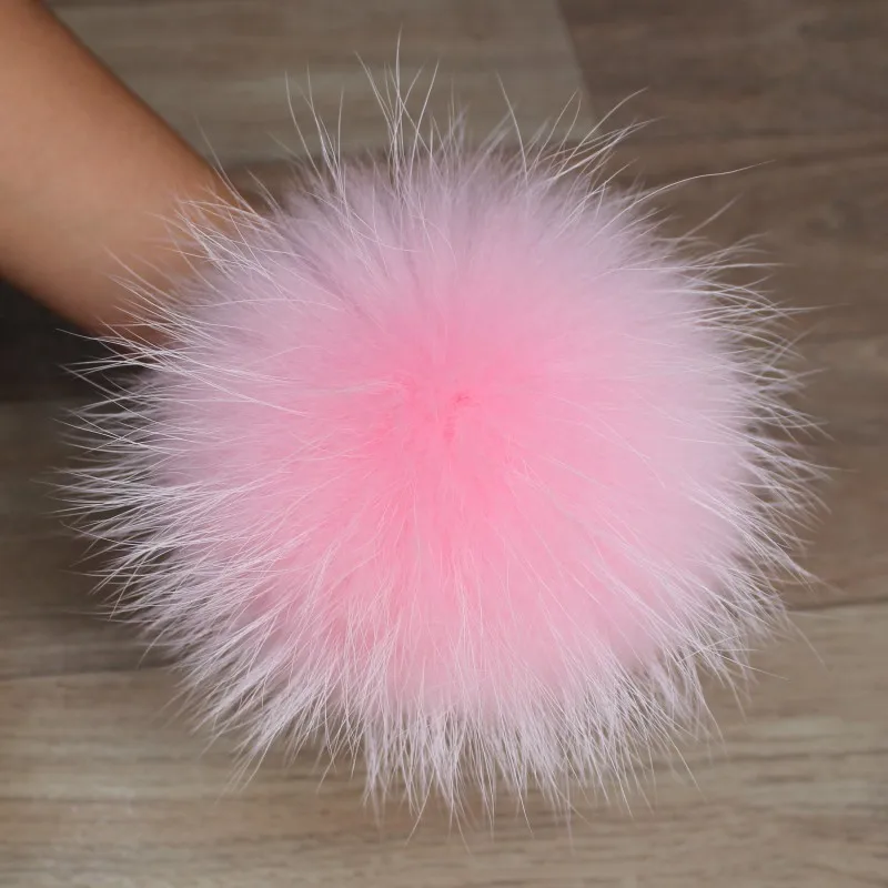 XJ Top quality fluffy balls Real raccoon fur pom poms with snap button for beanie hat