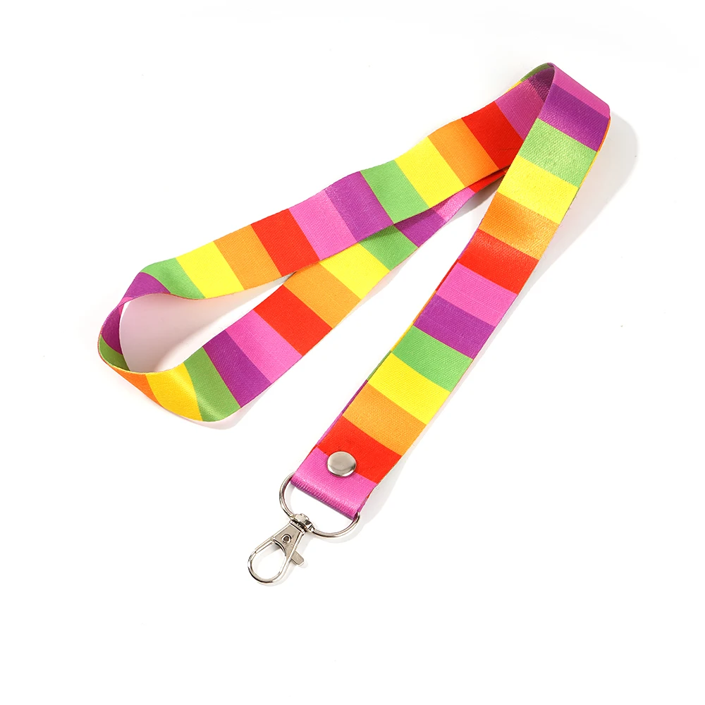 Multi color polyester lanyard OEM kids lanyard with clip plastic hook promotion sublimation polyester lanyard