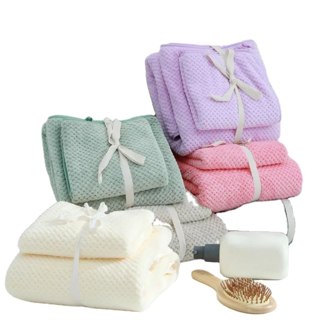 Japanese style simple solid color merbau microfiber face bath towel with ribbon packing for wedding gift sets