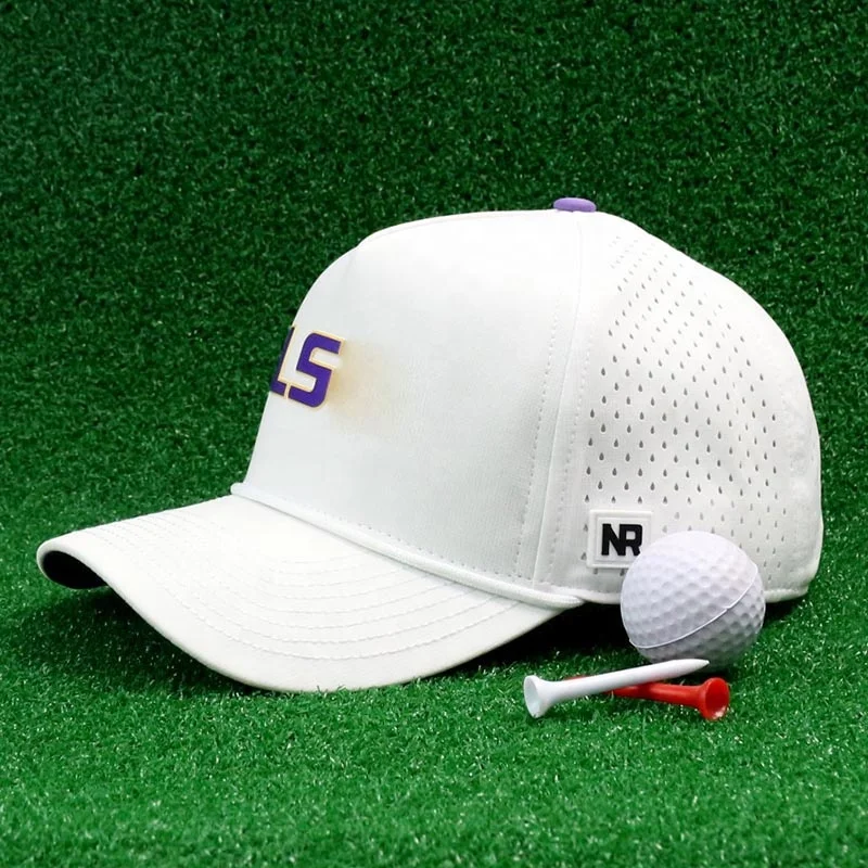 HN10 Curved brim laser cutting hole perforated hat rope golf nylon baseball caps hats quickly dry hat with rope