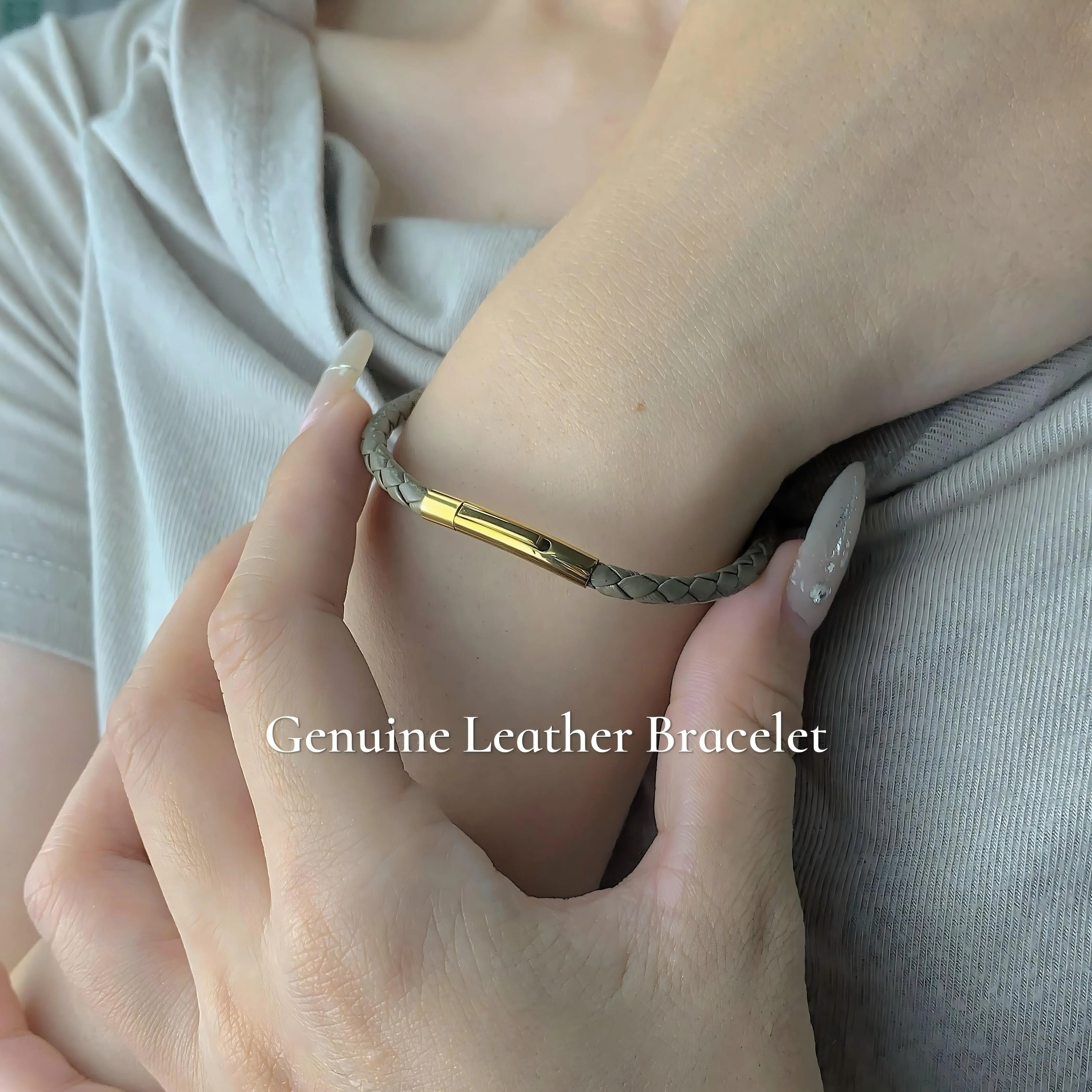 OYA Jewelry Simple Design Sheepskin Genuine Leather and Stainless Steel clasp leather rope Bracelet for Men Women