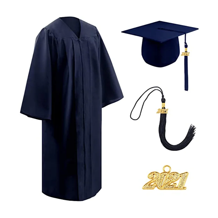Matte navy Graduation Gown Cap Tassel Set 2020 2021 for High School and Bachelor Judge Costume