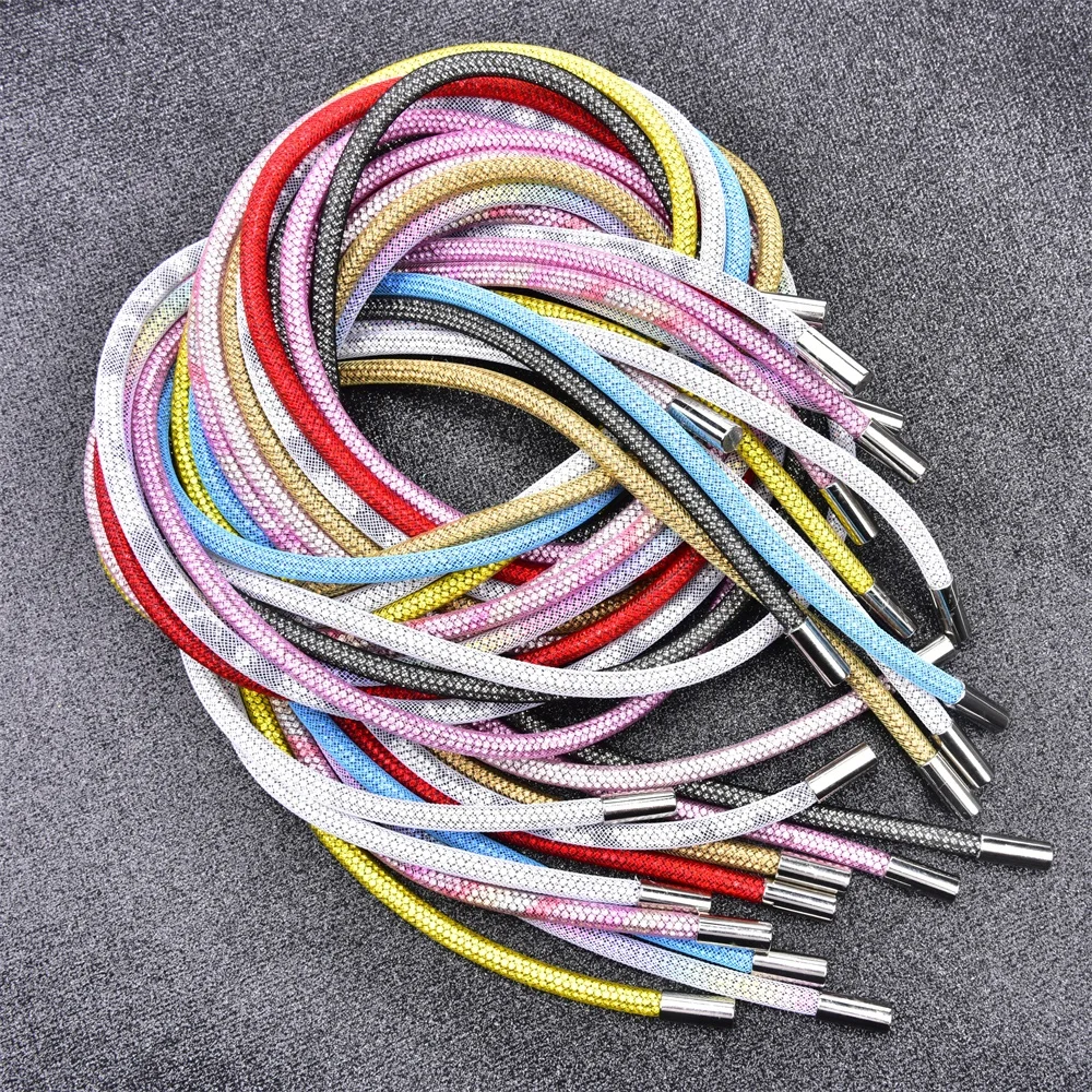 Crystal Rhinestone Rope Trim Hoodies Sports Pants Drawstring Strap Cord with Metal End for Dress Belt Garment Accessories