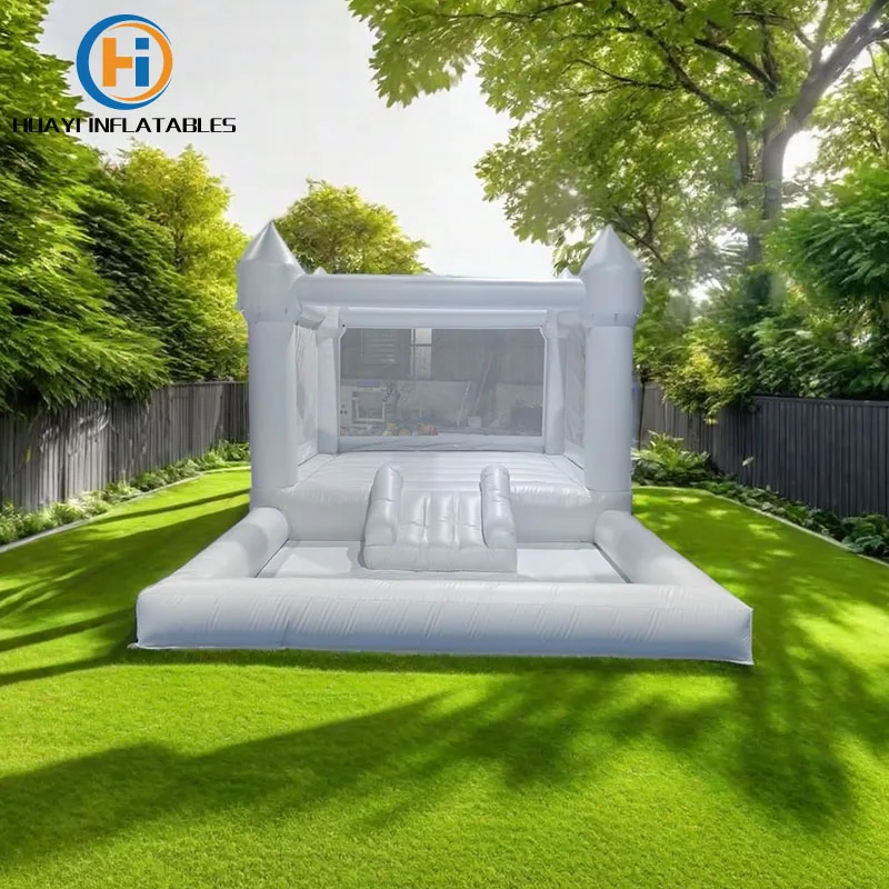 Commercial PVC Inflatable Bounce House With Slide Pall Pool White Blow Up Jumper Castle