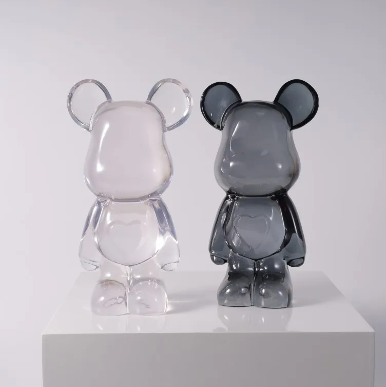 Small Transparent Violent Bear Statue Pair Creative Birthday Gift Multi Color Resin Sculpture