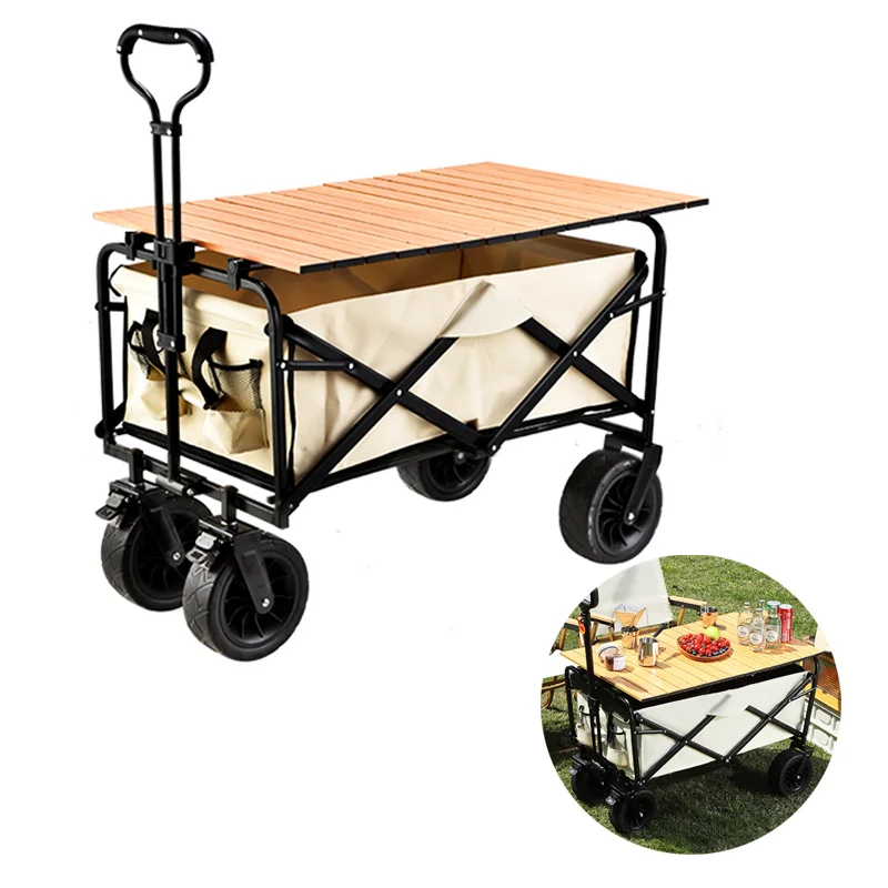 Large Capacity Outdoor Off-road Camping Cart Stall Foldable Trolley Shopping Cart With Table Board