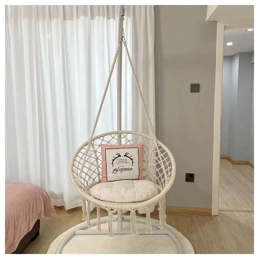ins Nordic style net red hanging basket outdoor handmade cotton rope hanging chair balcony cradle chair indoor homestay tassel