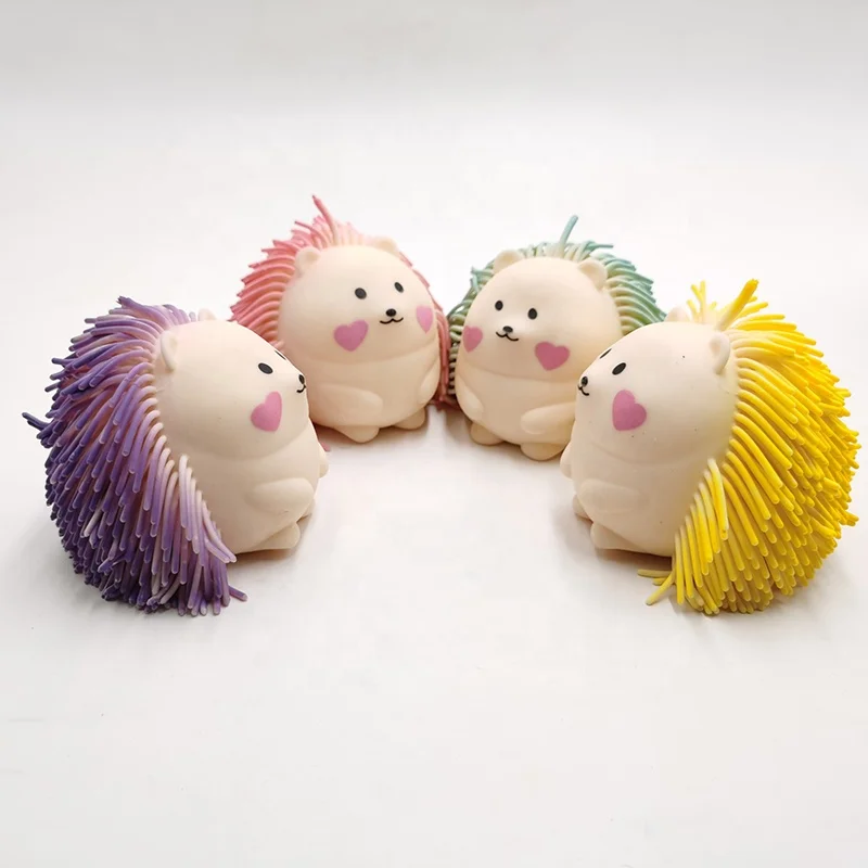 Huayi Patented Design TPR Wholesale 2021 Sensory Fidget Cute 4 Colors Hedgehog Squeeze Puffer Ball Animal Toy for Stress Relief
