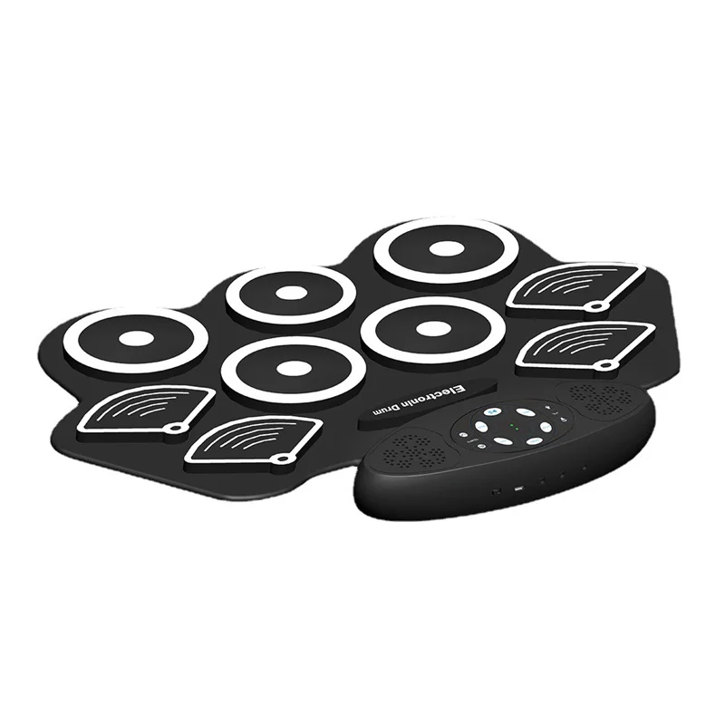 New Double Horn Thickened Electronic Drum Set Drum Portable Silicone Percussion Instrument  Hand Roll Drum Kit