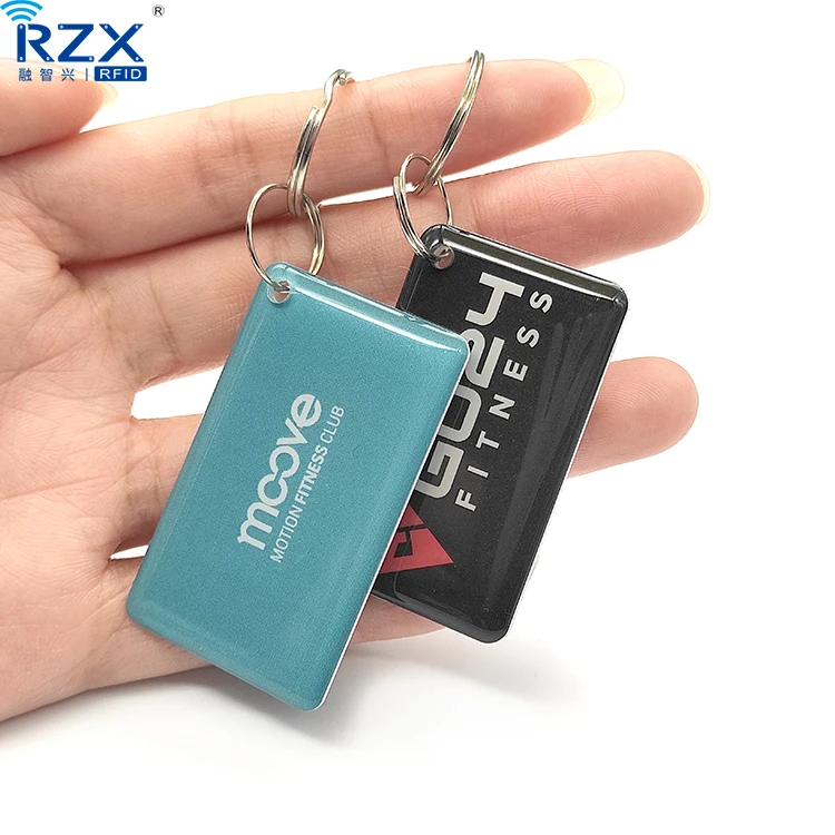 Customized Waterproof Barcode Printed RFID Epoxy NFC Tag RFID Keychain with Metal Ring