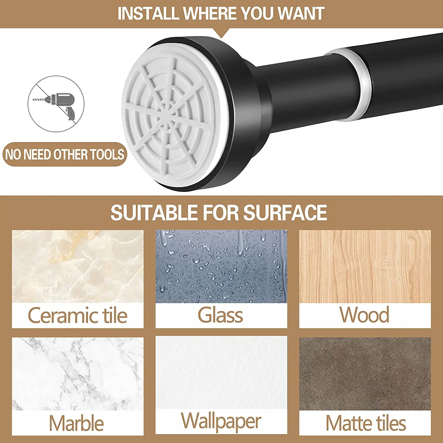 Factory Price hot sale Stainless steel expandable window flexible straight shower curtain rod tension no drill